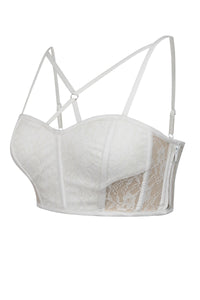 Lena Whisper White Viscose and Lace Corseted Bralette with Strapping Detail