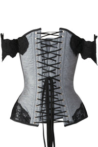 Corset Story ND-116 Grey Longline Corset Top with Lace Cap Sleeve