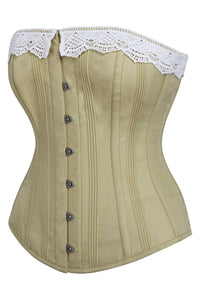Historically Inspired Green Longline Corset with Lace Trim