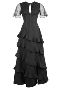 Black Corseted Cascading Dress