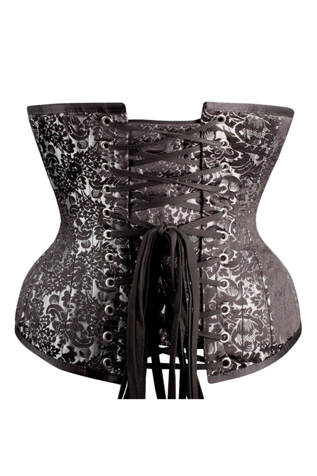 Corsetto sotto seno lungo, elegante, ultra modellante, in broccato, colore argento