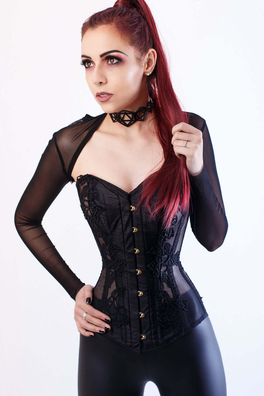 Corsetto Gotico In Pelle Con Pizzo - Corpetto Donna, Vita Alta, Regolabile Per Feste E Cosplay - Foto 4