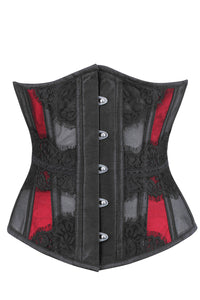 Waist Taming Mesh Underbust With Red Satin Panels And Decorative Lace