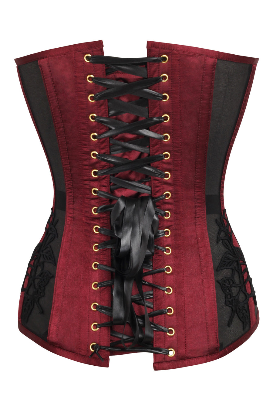 Red Satin Overbust Corset with Black Detailing