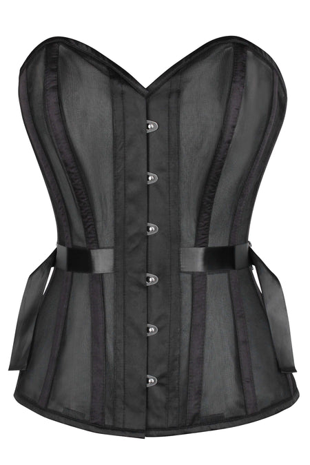 Black Overbust Mesh Corset with Fan Ribbon Lacing