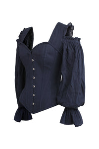 Corset Story BC-053 Long Sleeve Midnight Blue Corset with Cold Shoulder