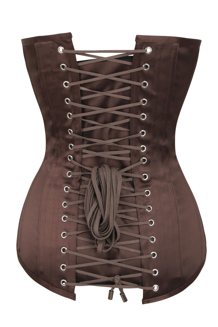 Black Satin Edwardian Longline Overbust Corset with Lace Overlay panels