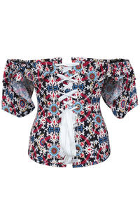 Corset Story CSFT164 Mosaic Tile Corset Top With Frilled Sleeve