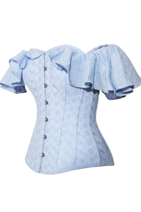Corset Story FTS006 Pastel Cornflower Blue cotton corset top with dramatic sleeve