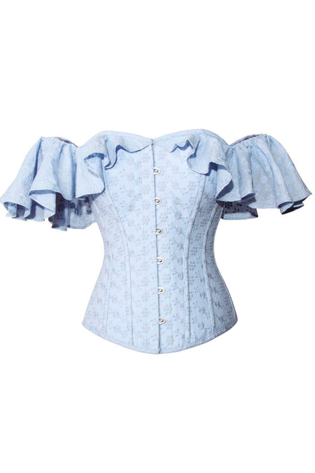 Corset Story FTS006 Pastel Cornflower Blue cotton corset top with dramatic sleeve