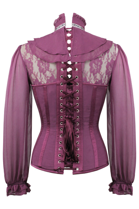 Corset Story FTS130 Dark Plum Corset Shirt With Puff Sleeves