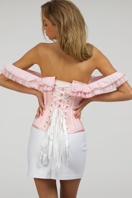Corset Story FTS154 Baby Pink Dramatic Ruffle Trim Overbust Corset