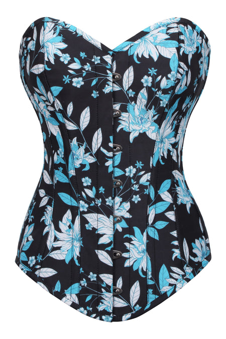 Corset Story FTS238 Blue and White Floral Print Longline Overbust Corset