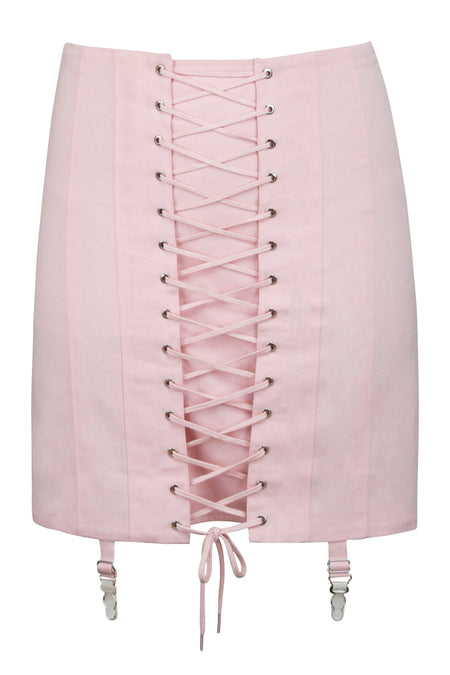 Tillie Gonna in stile corsetto in twill di cotone rosa prateria con clip a bretella