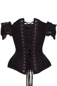 Corset Story ND-114 Black Longline Corset Top with Lace Cap Sleeve