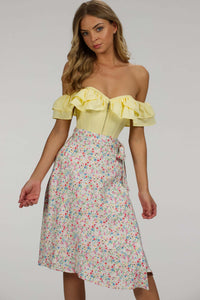 Corset Story SC-039 Alyssum Lemon Sorbet Cotton Corset Top with Double Frill Sleeves