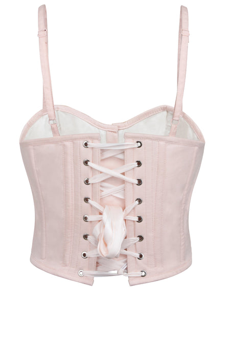 Corset Story SC-047 Delia Prairie Pink Cotton Cropped Corset With Spaghetti Straps
