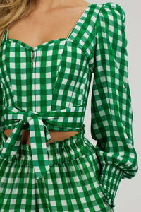 Corset Story SC-053 Blossom Gingham Green Viscose Cropped Corset Top With Elasticated back
