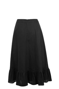 Corset Story SC-099 Olive Black Linen Blend Midi Skirt with Ruffle Hem