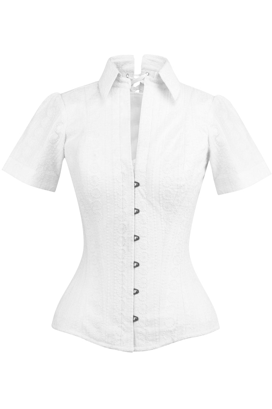 Camicia a Corsetto con Maniche Corte in Cotone Bianco