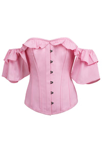 Corset Story TE-004 Pink Cotton Corset Top with off the Shoulder Frilled Sleeves